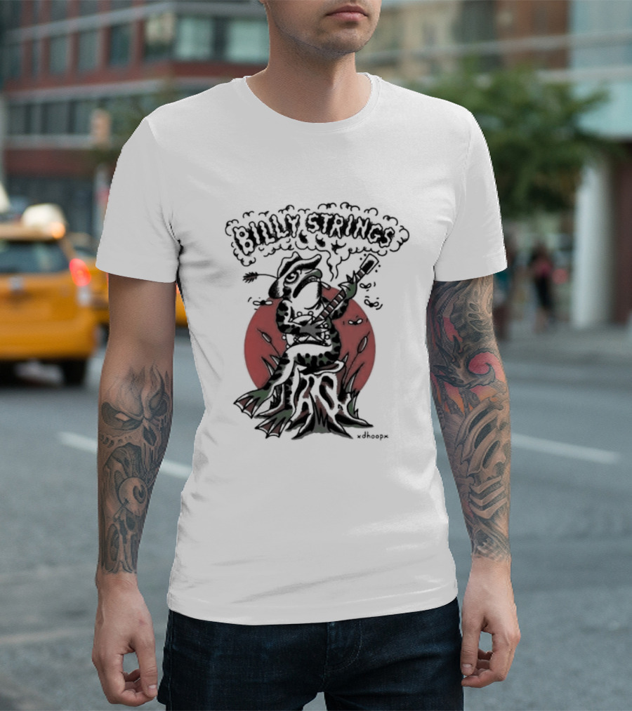 Billy Strings Frog With Guitar And Red Background By V.dhoopn T-Shirt