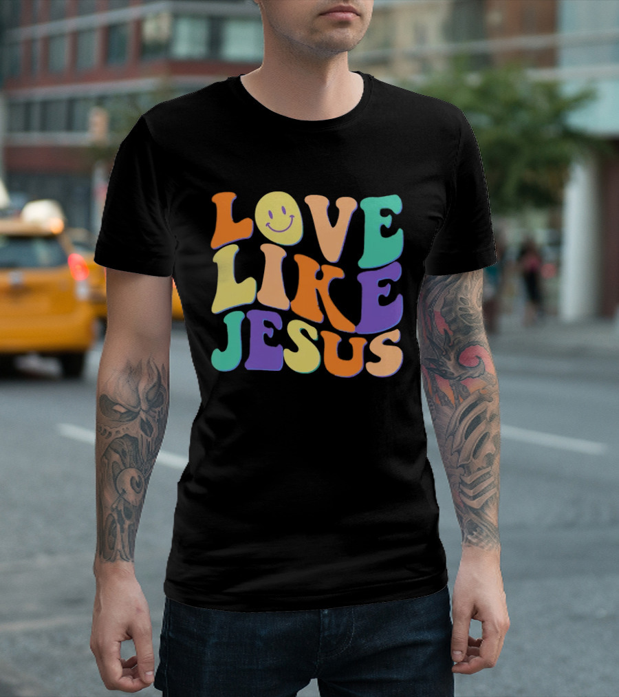 Love Like Jesus Colorful Retro 60s Smiley Face T-Shirt
