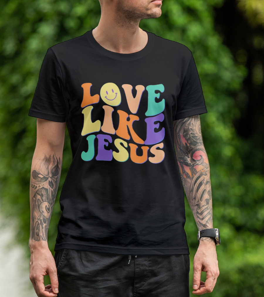 Love Like Jesus Colorful Retro 60s Smiley Face T-Shirt