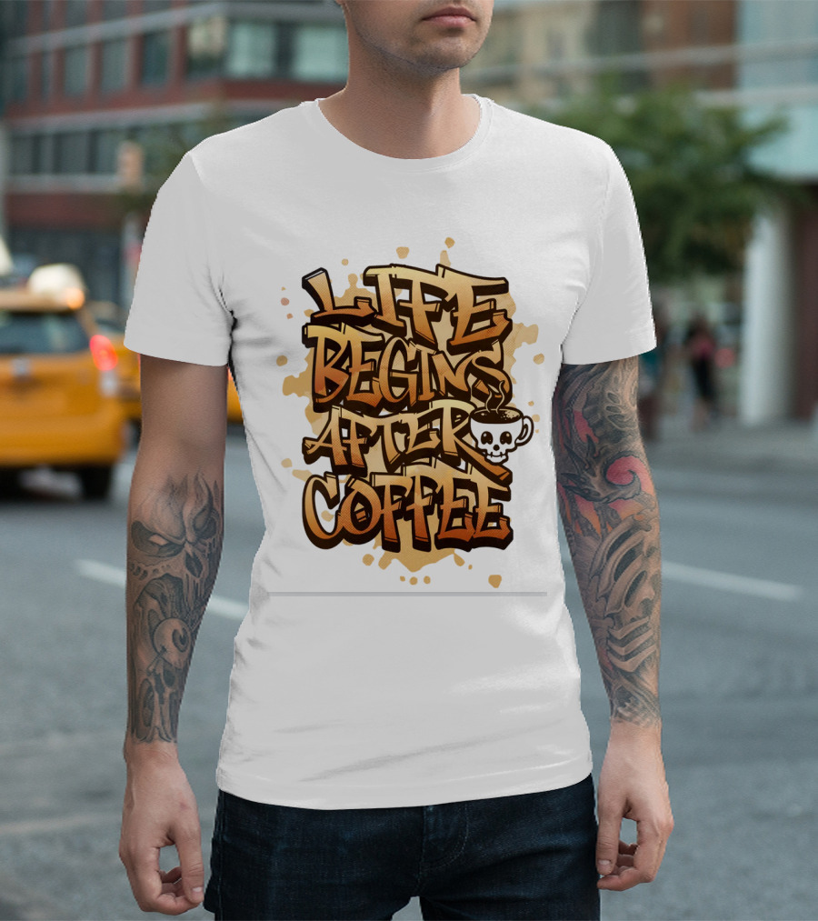 Life Begins After Coffee Graffiti Skull T-Shirt