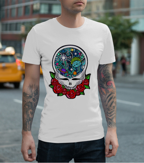 Grateful Dead Skull With Cosmic Rose Design By Danny Steinman T-Shirt