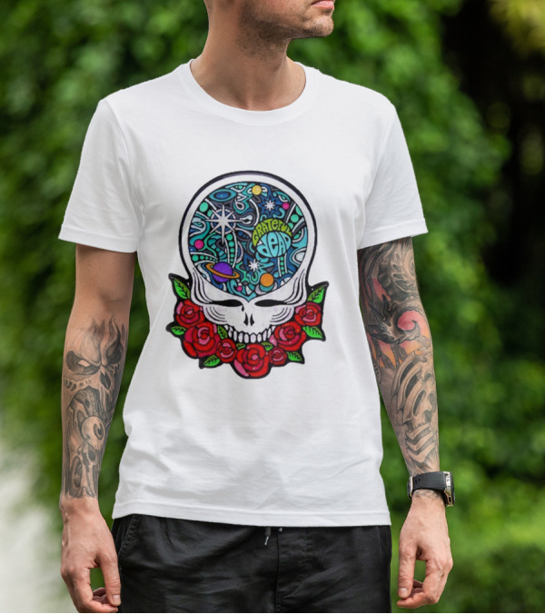 Grateful Dead Skull With Cosmic Rose Design By Danny Steinman T-Shirt