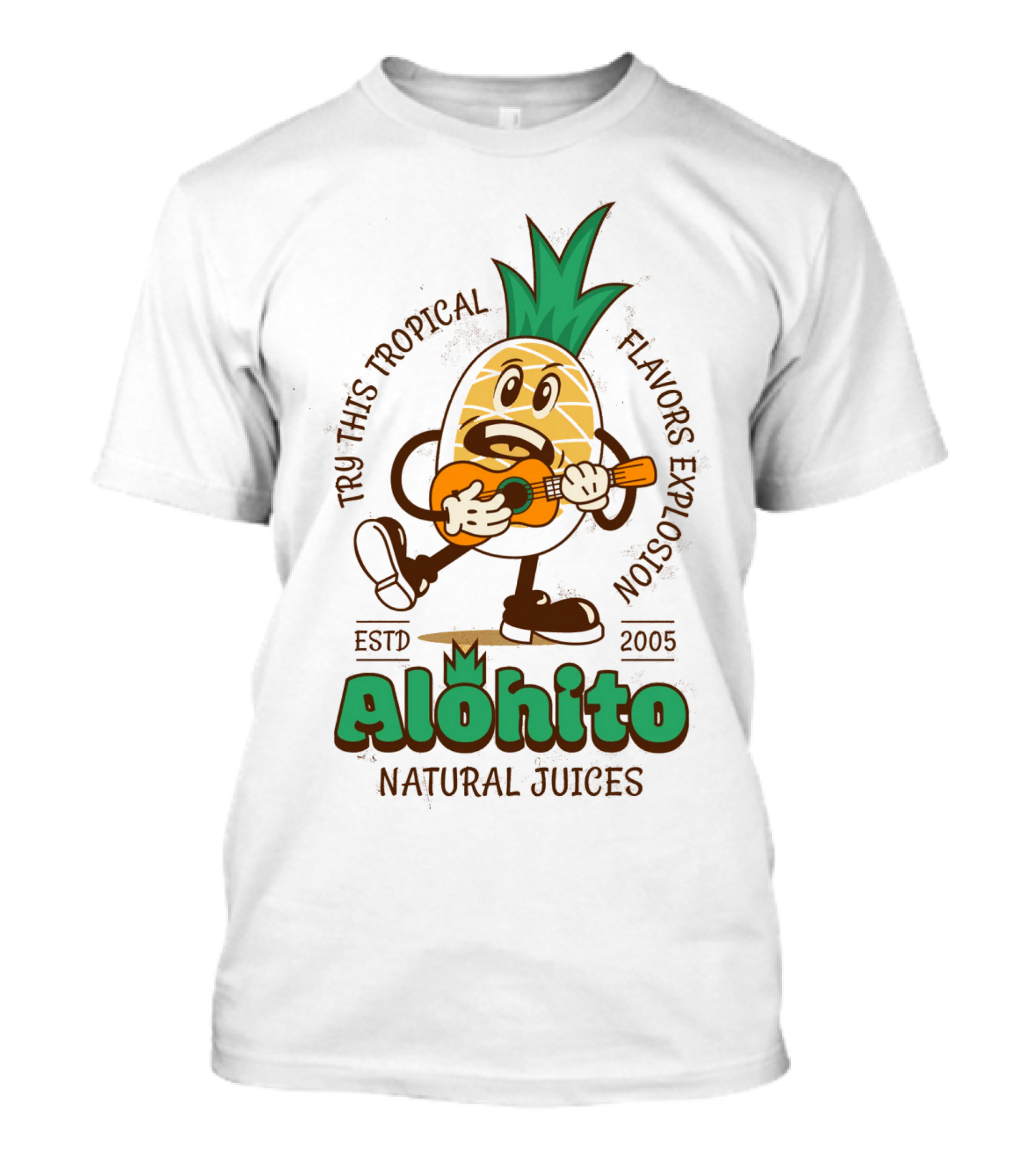 Alohito Natural Juices Tru-Taste Tropical Flavors Pineapple Mascot ESTD 2005 T-Shirt