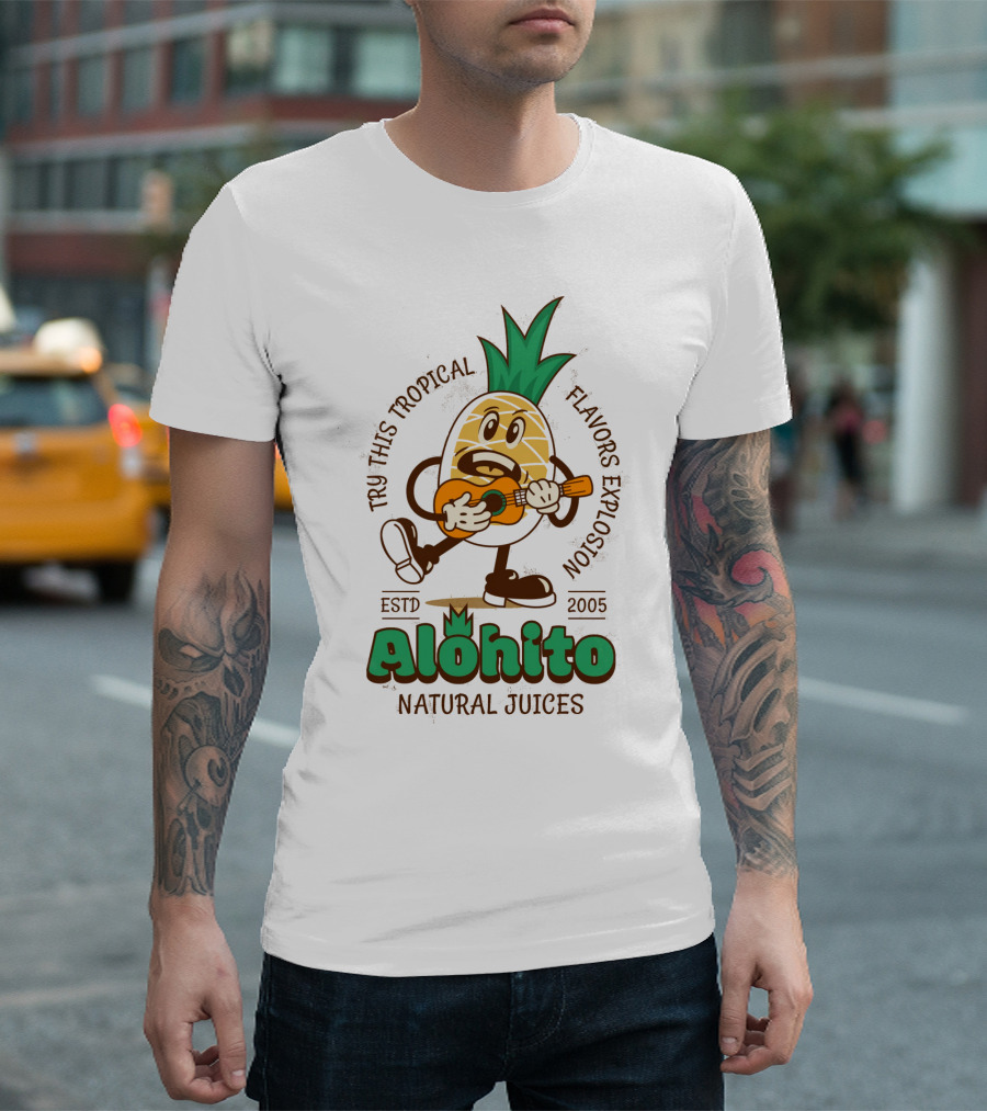 Alohito Natural Juices Tru-Taste Tropical Flavors Pineapple Mascot ESTD 2005 T-Shirt