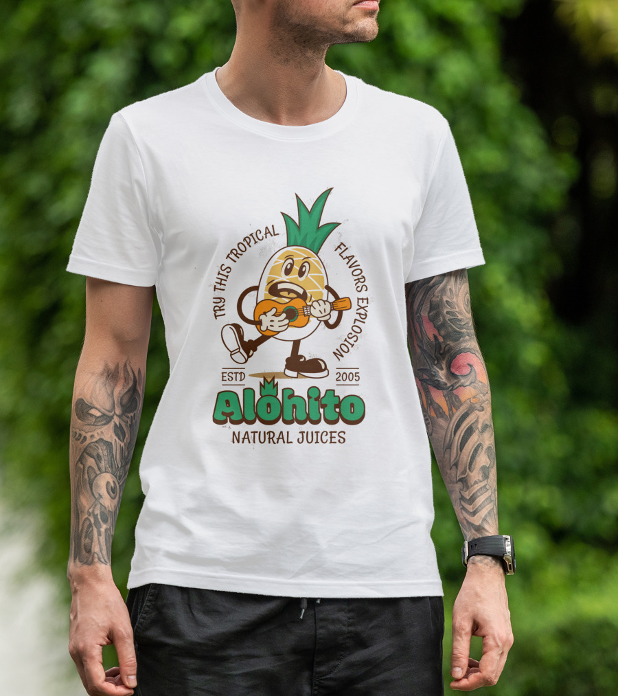 Alohito Natural Juices Tru-Taste Tropical Flavors Pineapple Mascot ESTD 2005 T-Shirt