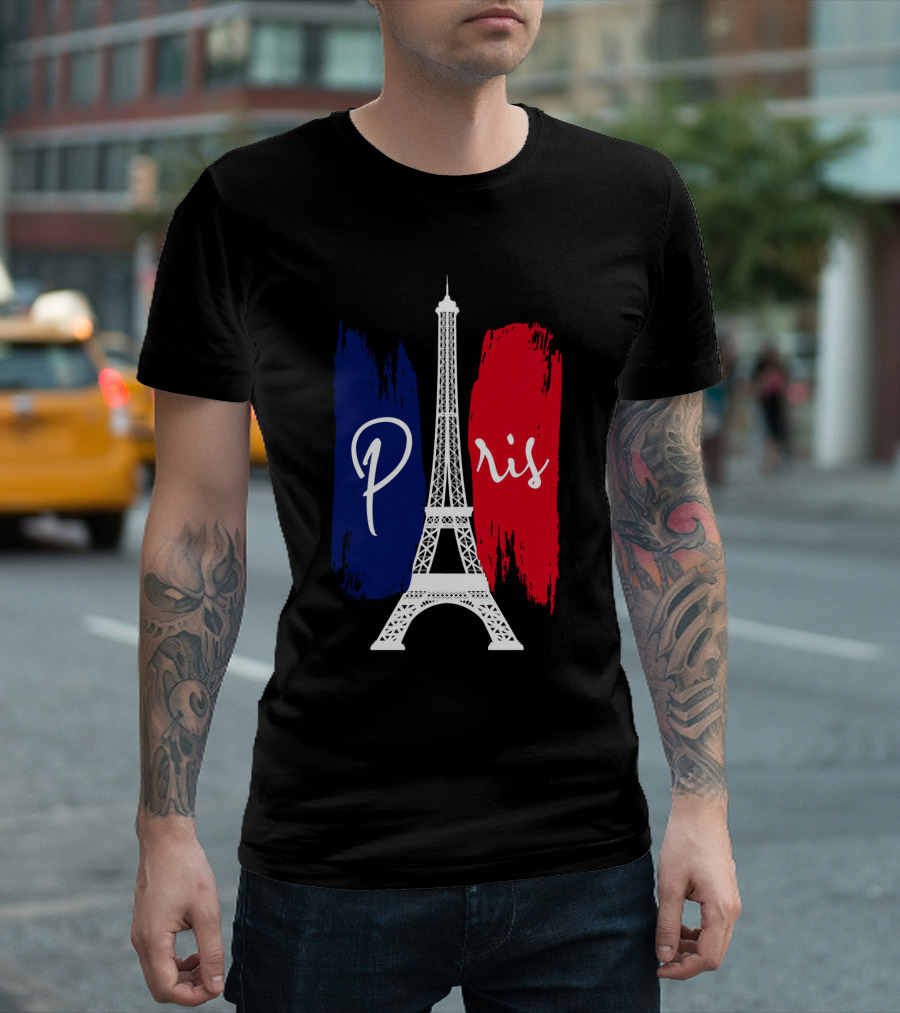 Paris Eiffel Tower Blue Red Brush Strokes T-Shirt