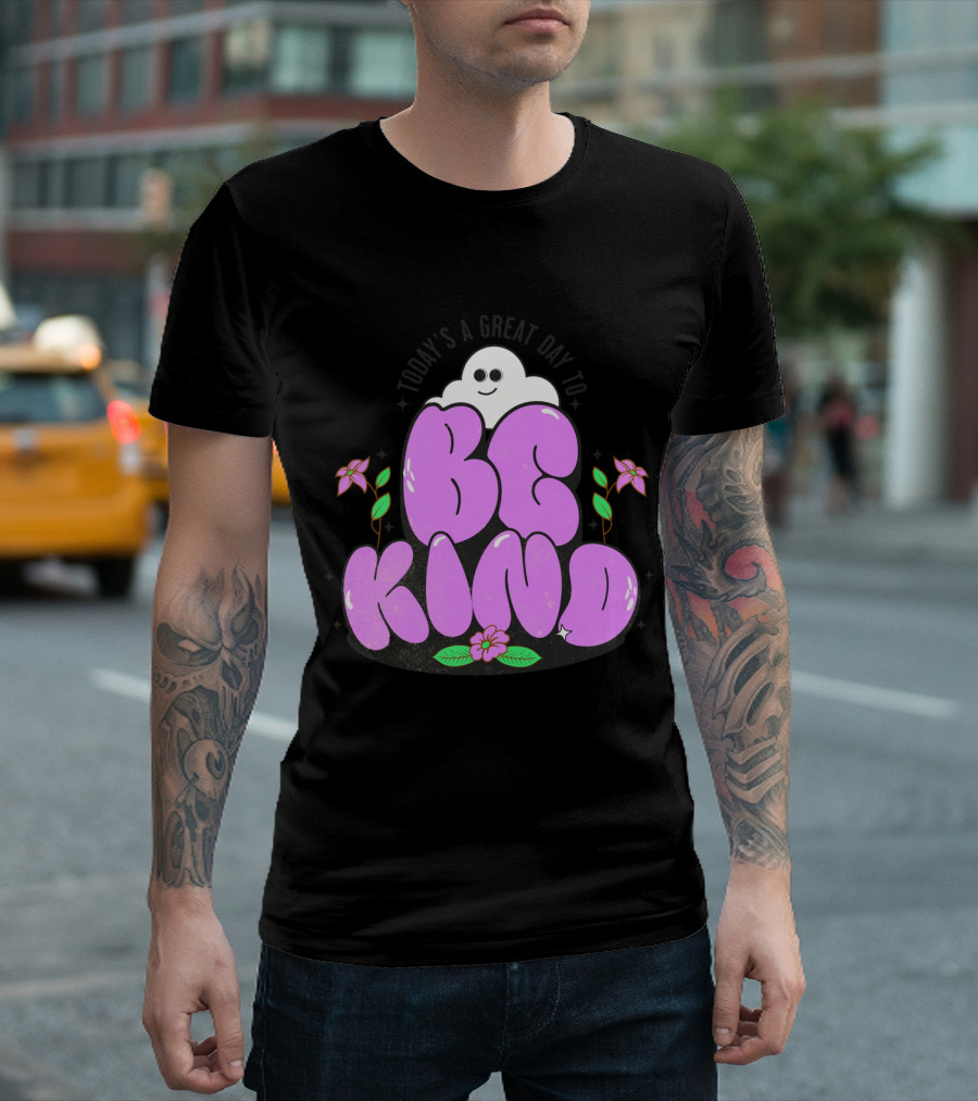 Be Kind Cute Ghost and Flowers T-Shirt
