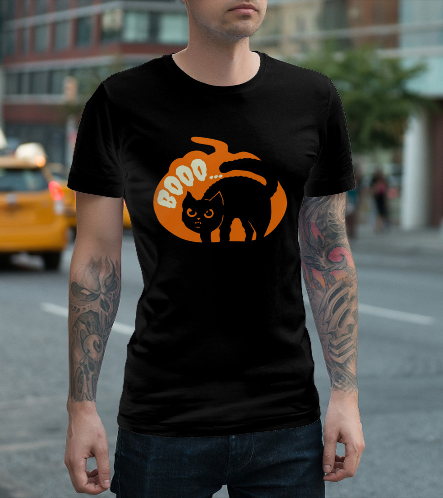 BOO Scary Cat Halloween Pumpkin T-Shirt