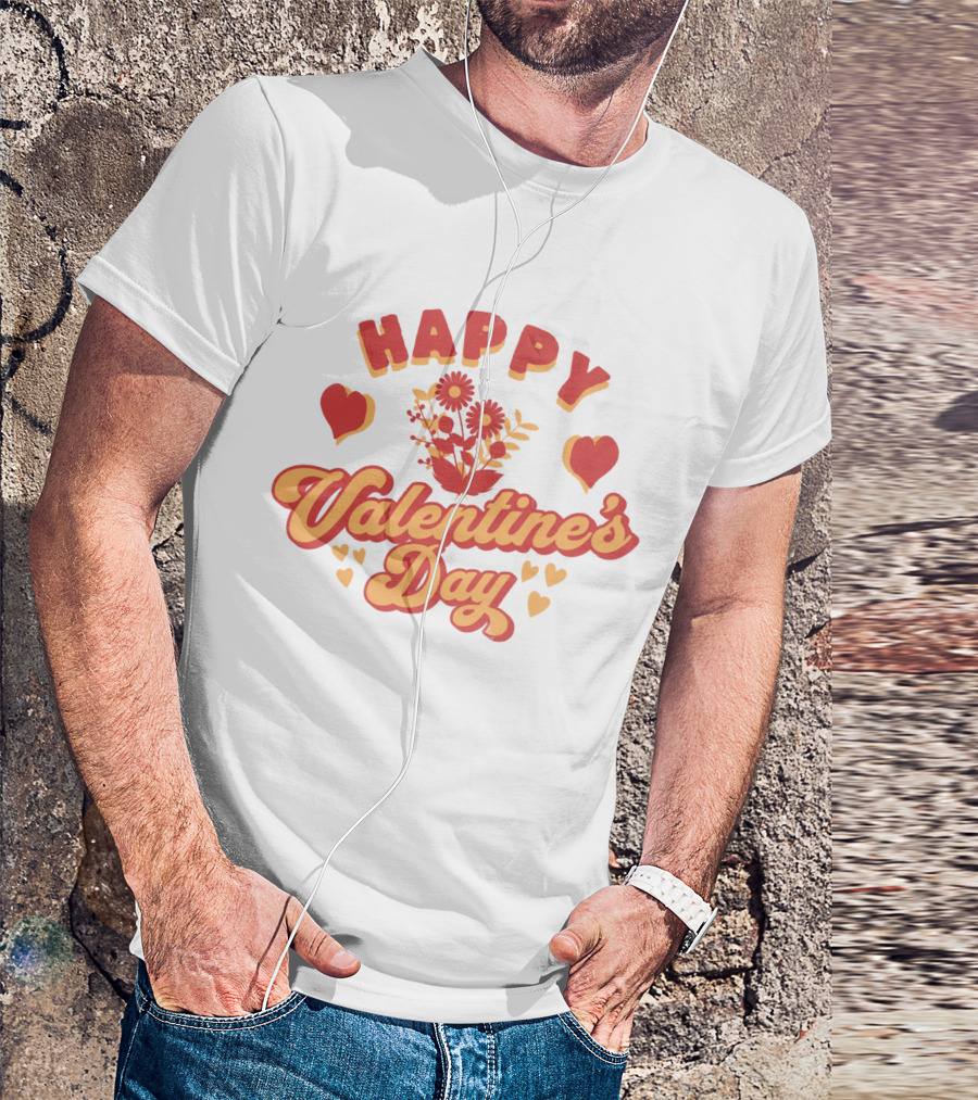 Happy Valentine's Day Flowers With Hearts And Floral Arrangement T-Shirt