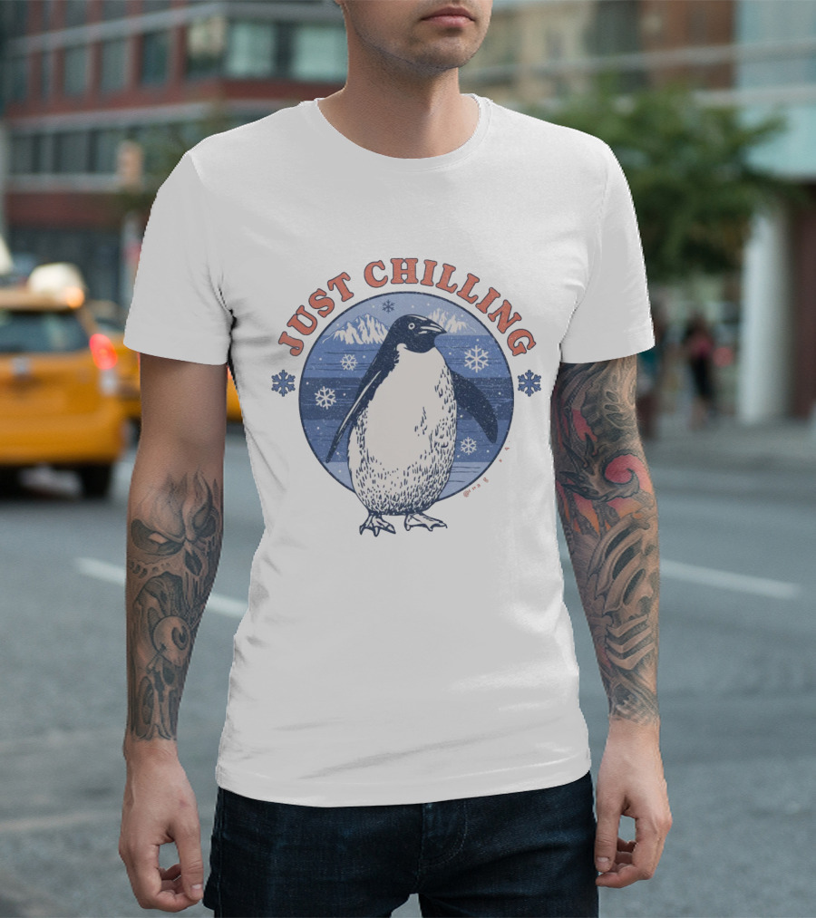 JUST CHILLING SNOWFLAKES PENGUIN MOUNTAINS T-Shirt