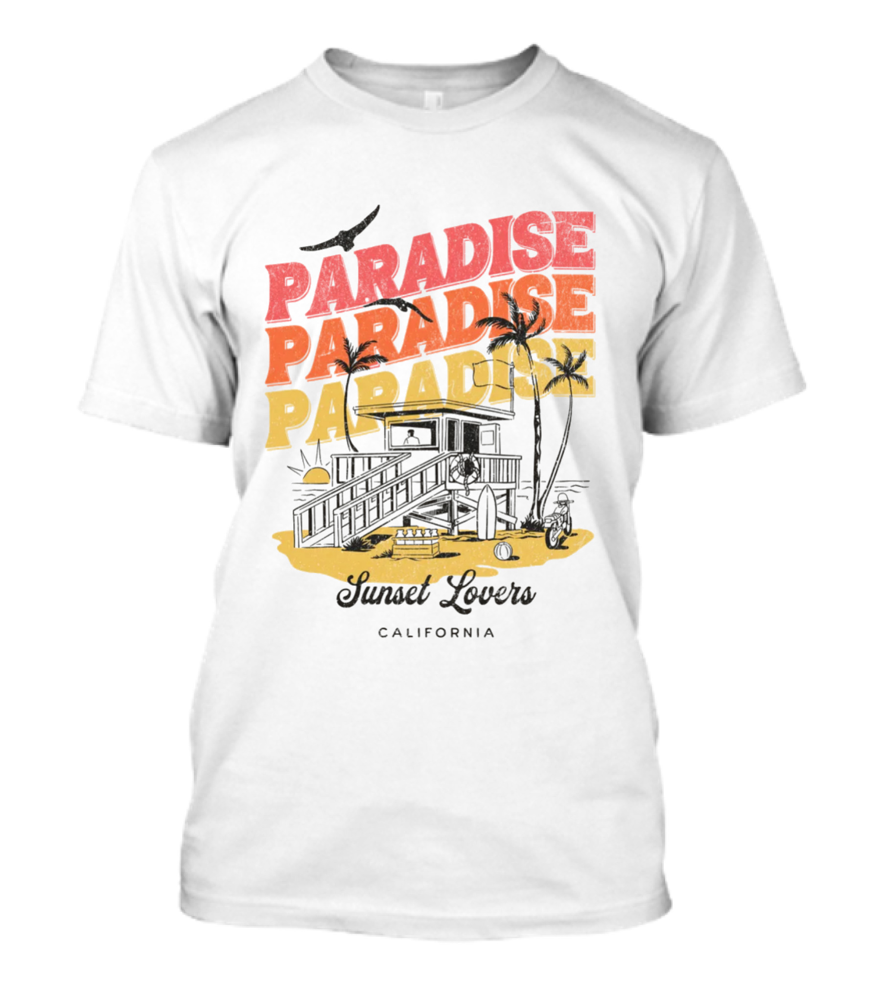 Paradise Sunset Beach Scene With Tropical Palms T-Shirt