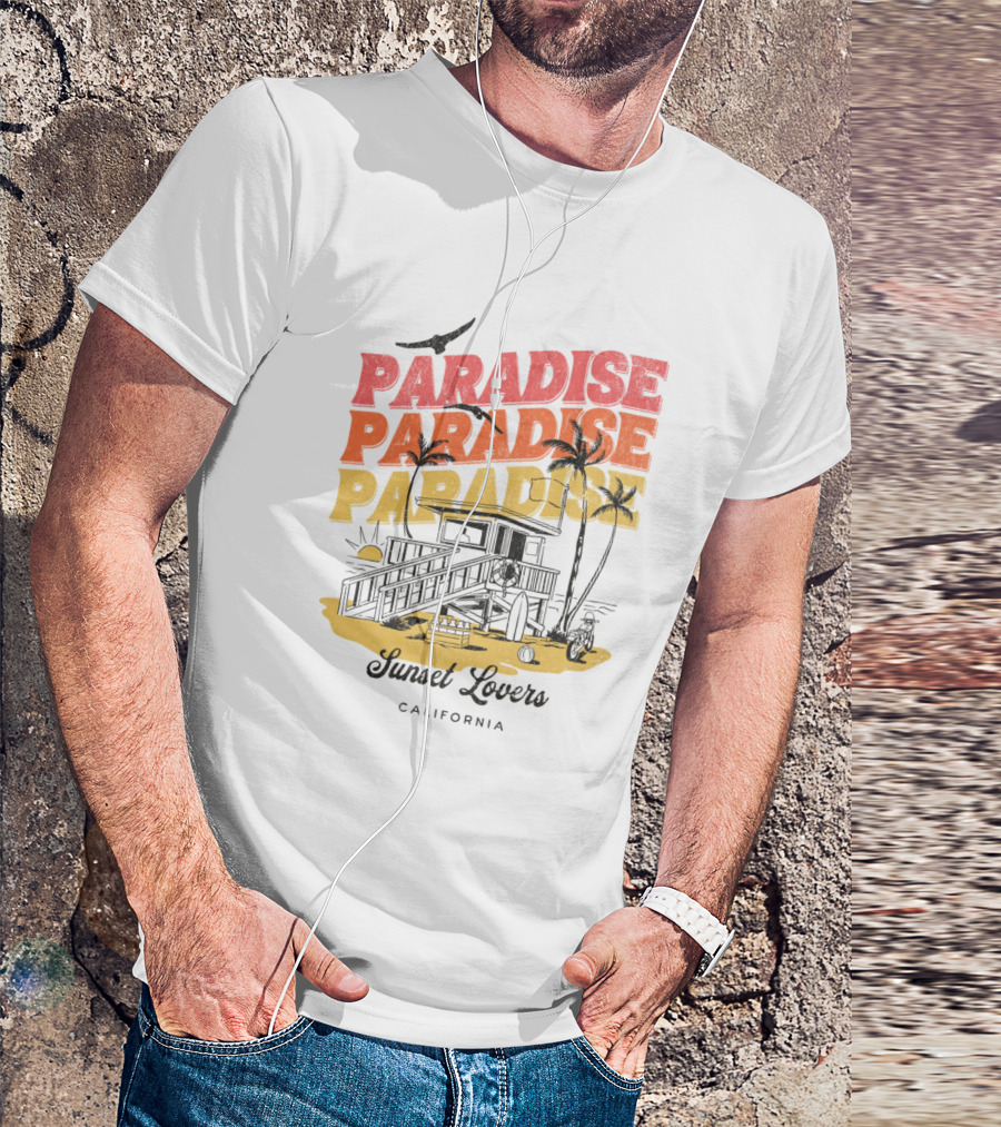 Paradise Sunset Beach Scene With Tropical Palms T-Shirt