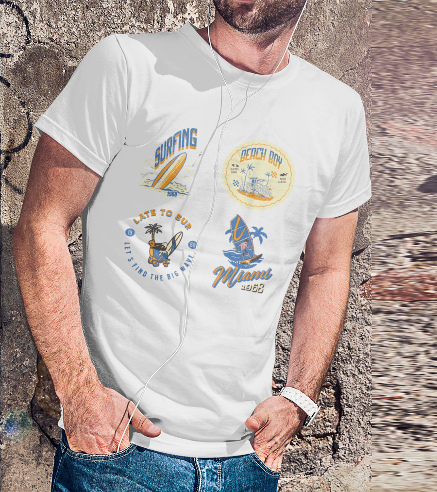 Surfing Beach Boy Miami 1968 Late To Surf Club T-Shirt
