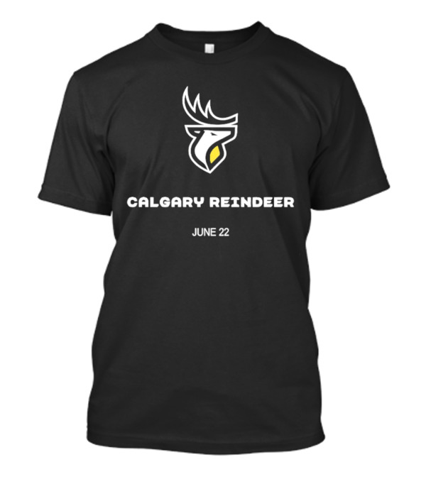 Calgary Reindeer June 22 Logo White Antlered Emblem T-Shirt