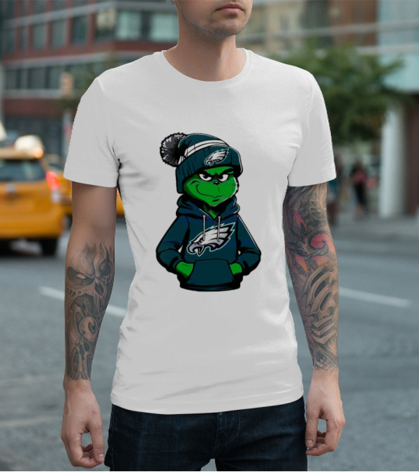 Grinch Dressed In Philadelphia Eagles Hoodie And Hat T-Shirt