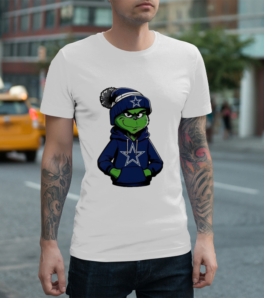 Grinch In Dallas Cowboys Hoodie And Beanie With Star T-Shirt