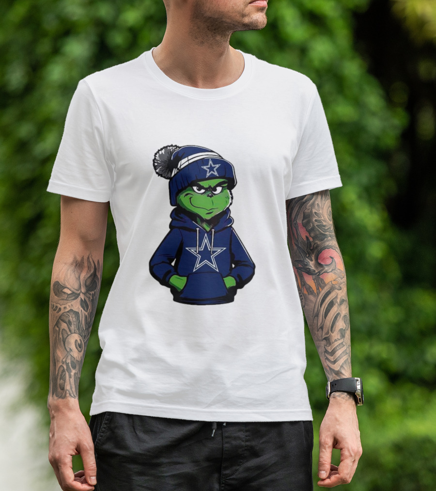 Grinch In Dallas Cowboys Hoodie And Beanie With Star T-Shirt
