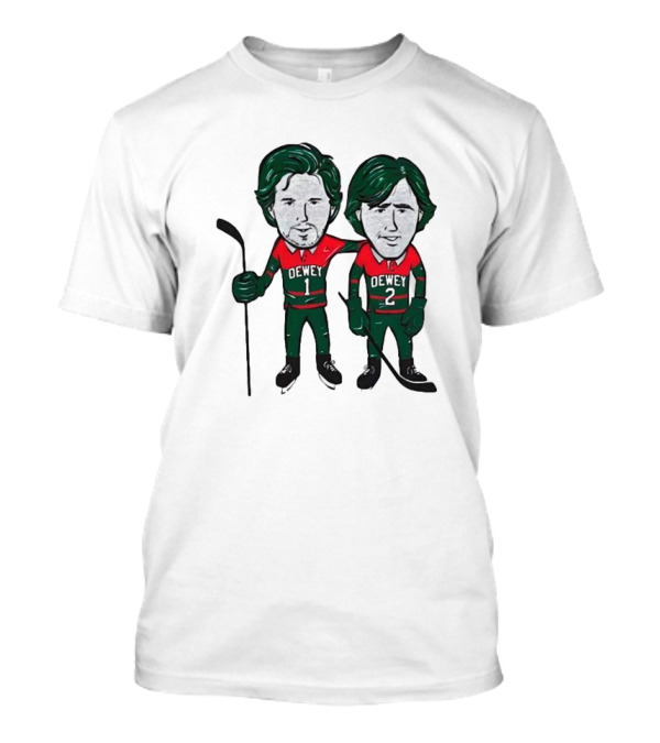 Dewey Brothers Hockey Duo With Numbered Jerseys And Sticks T-Shirt