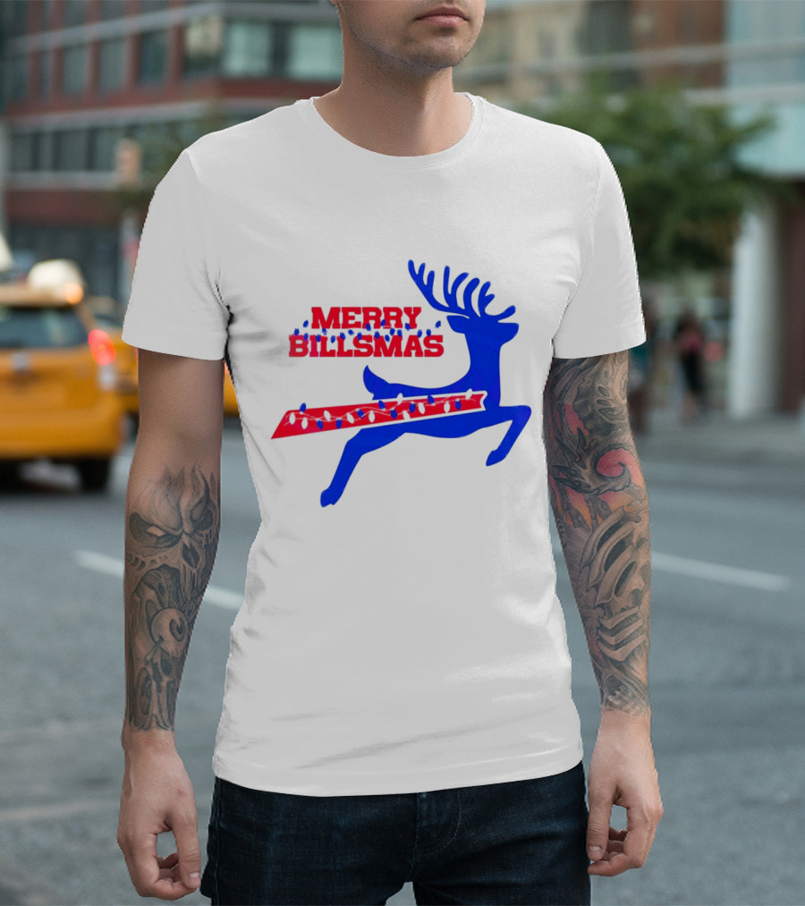 Merry Billsmas Reindeer Xmas Lights Buffalo T-Shirt