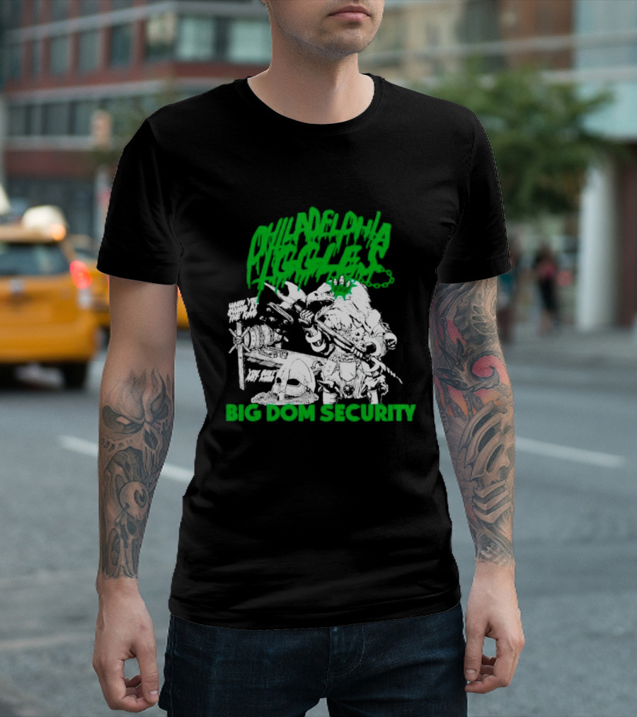 Philadelphia Iggles Big Dom Security Comic-Style Green T-Shirt