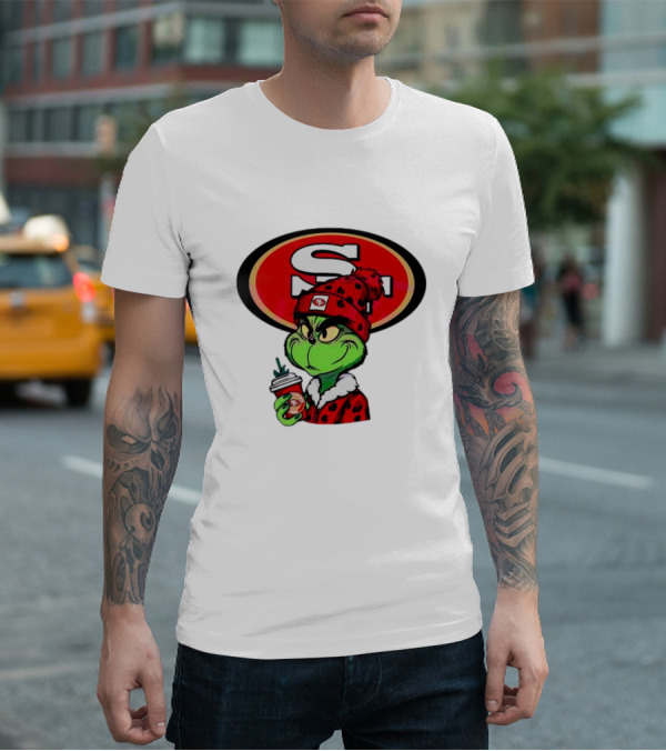 Grinch With San Francisco 49ers Logo And Coffee T-Shirt