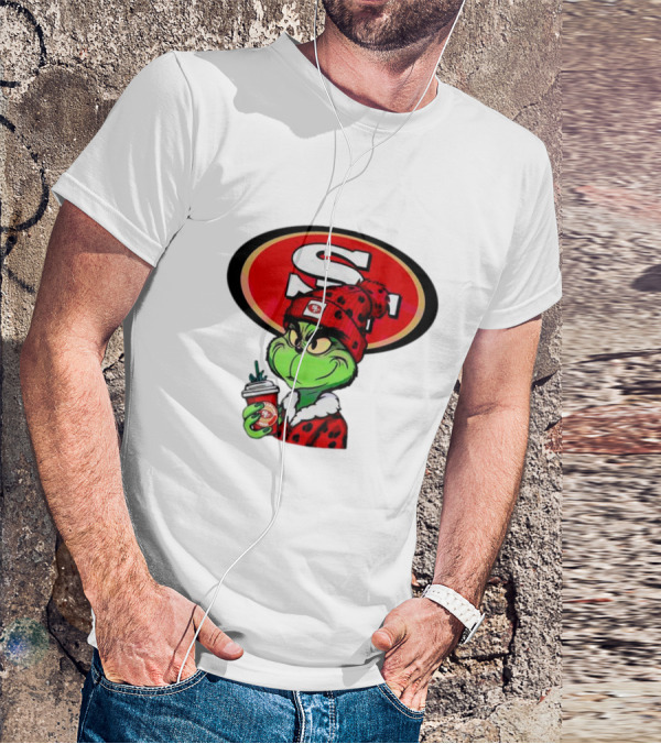 Grinch With San Francisco 49ers Logo And Coffee T-Shirt