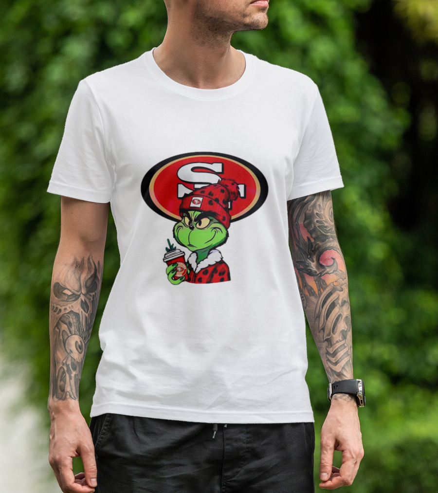 Grinch With San Francisco 49ers Logo And Coffee T-Shirt