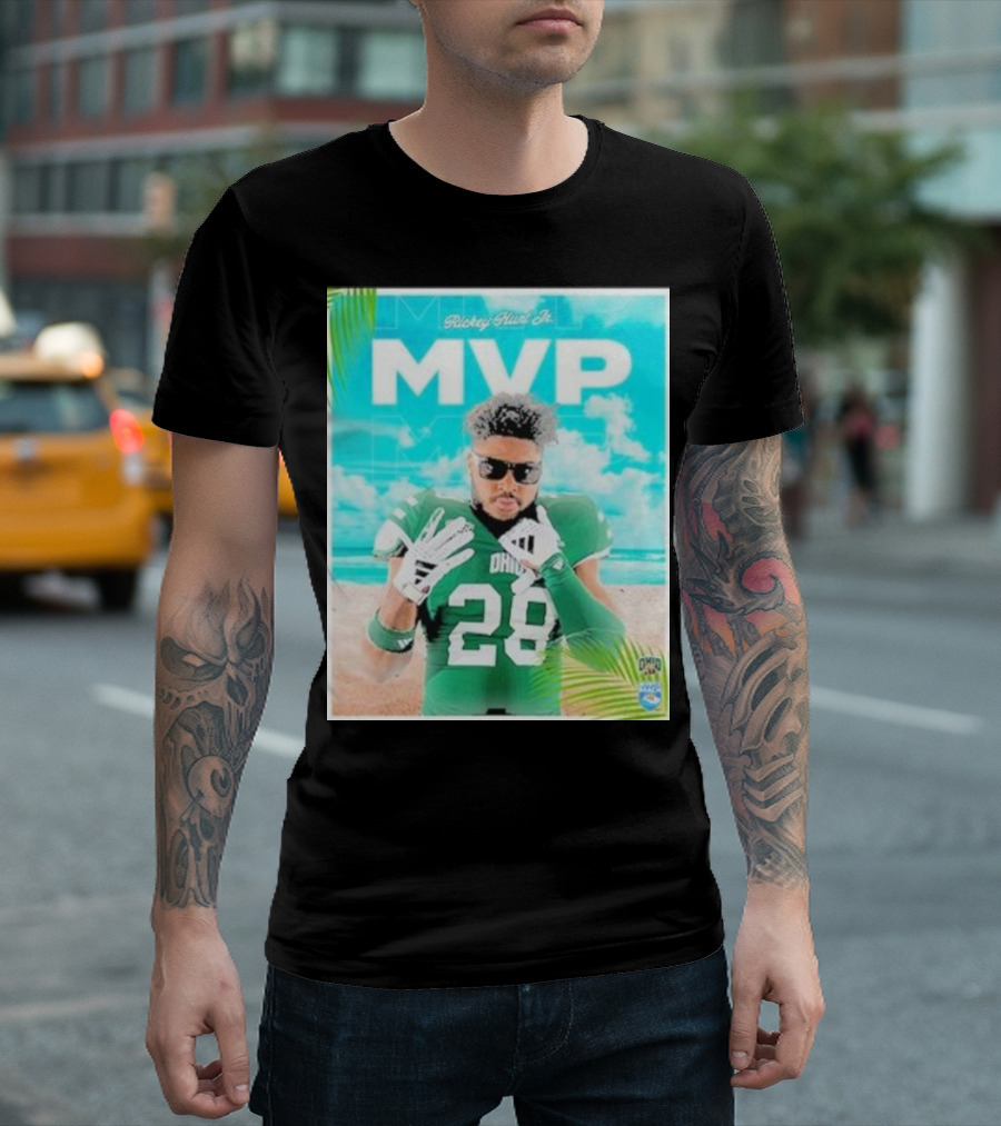 Ohio Bobcats Football MVP Rickey Hunt Jr Celebrated in Myrtle Beach Bowl 2023-2024 Champions T-Shirt