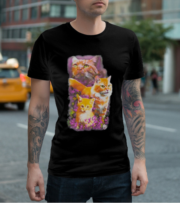 Opticgaming Scump Cat Trio Among Blossoms T-Shirt
