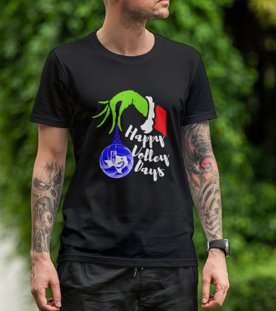 Happy Volleydays Grinch Hand Holding Volleyball Holiday T-Shirt