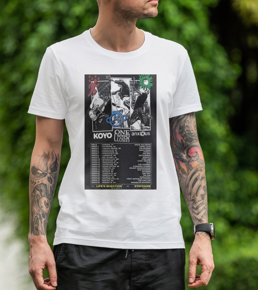 Koyo One Step Closer Anxious 2024 Tour February 23 To March 23 Concert Dates Life's Question Stateside Tour Locations T-Shirt