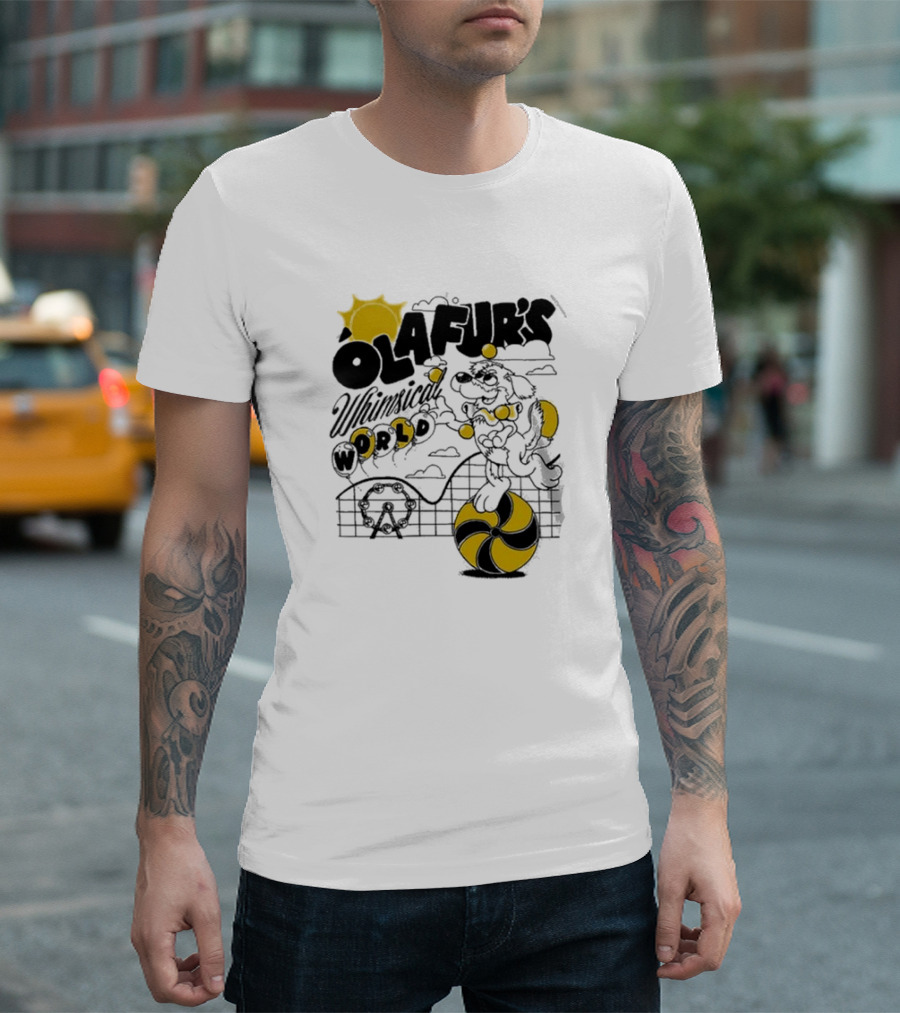 OLAFUR'S Whimsical World Amusement Adventure Design With Iconic Puppy And Ferris Wheel T-Shirt
