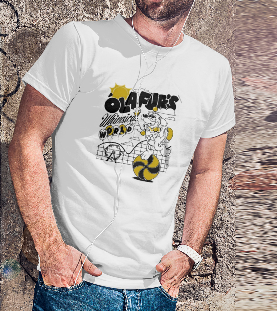 OLAFUR'S Whimsical World Amusement Adventure Design With Iconic Puppy And Ferris Wheel T-Shirt