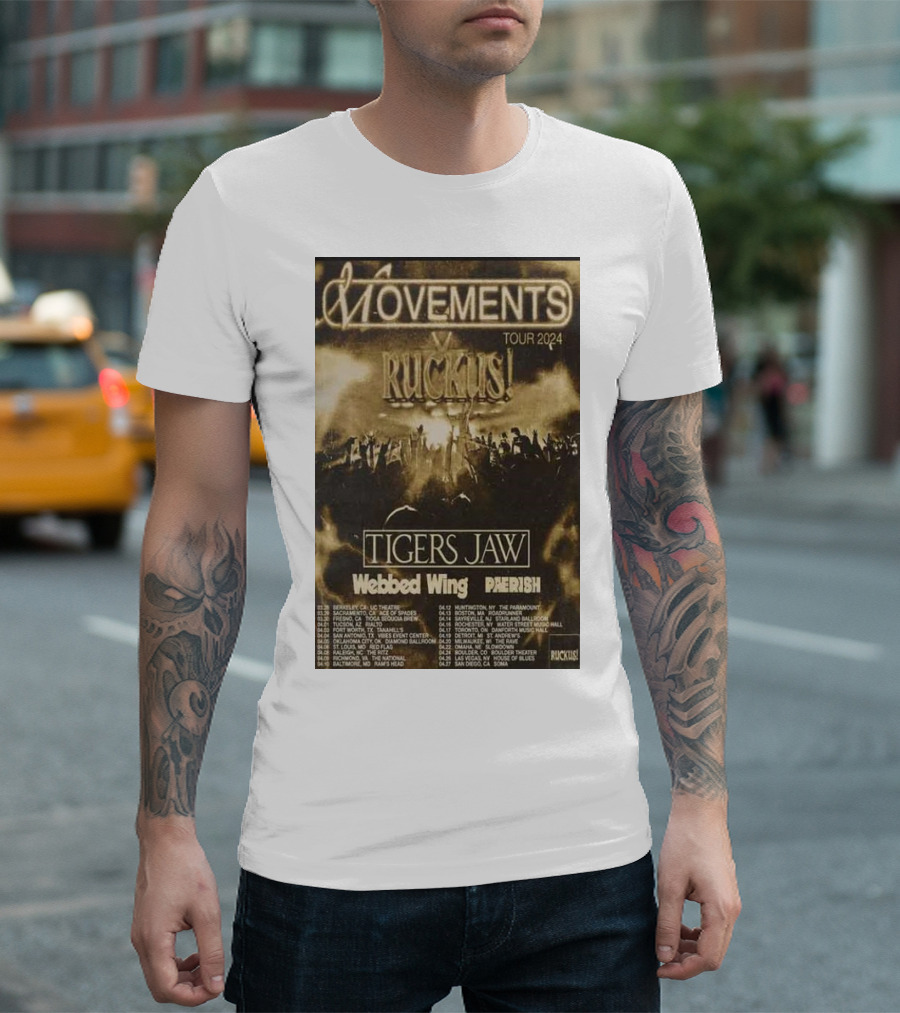 Movements 2024 Tour Ruckus Tigers Jaw Webbed Wing Pherish T-Shirt