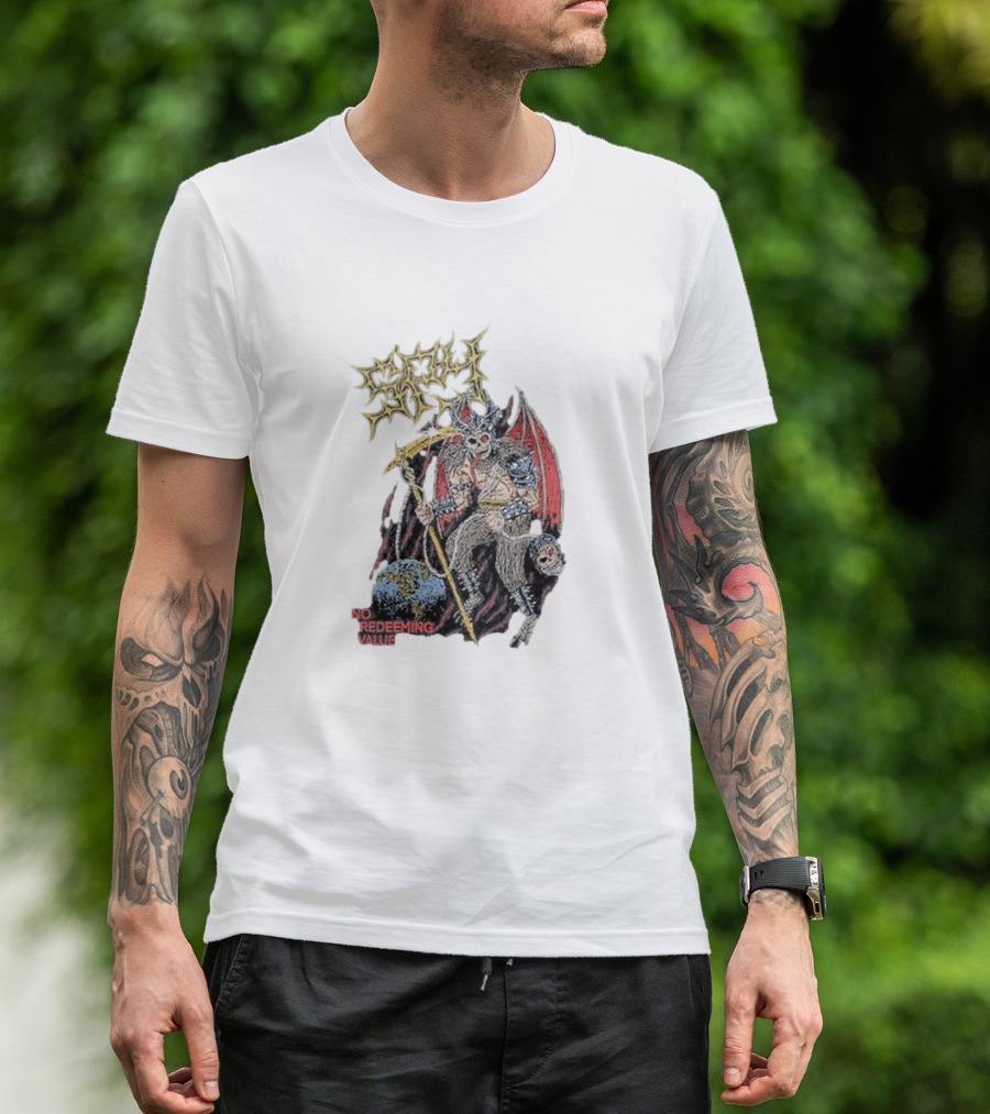 Evil Angel No Redeeming Value Demon Warrior With Wings And Skeletal Staff T-Shirt