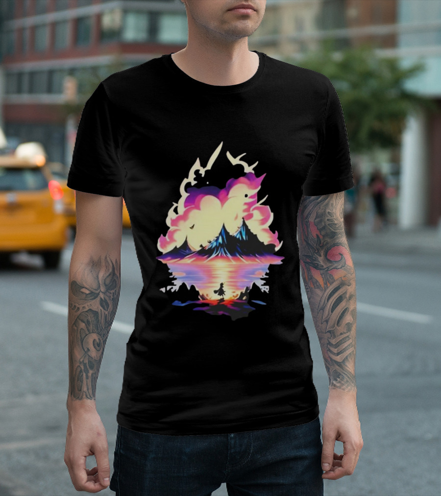 Fairy Tale Sight Comics Artwork Enchanted Landscape With Mountains And Reflection T-Shirt