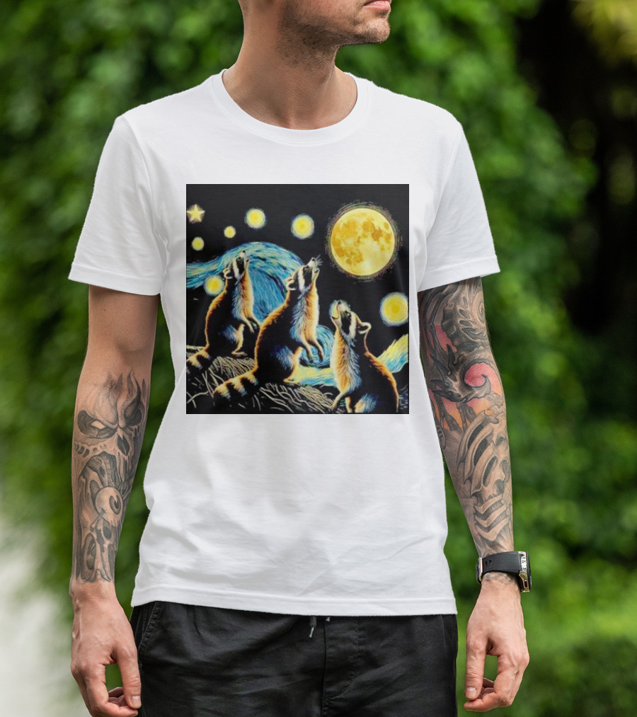 Raccoons Howling At Full Moon Starry Night Trash Pandas T-Shirt