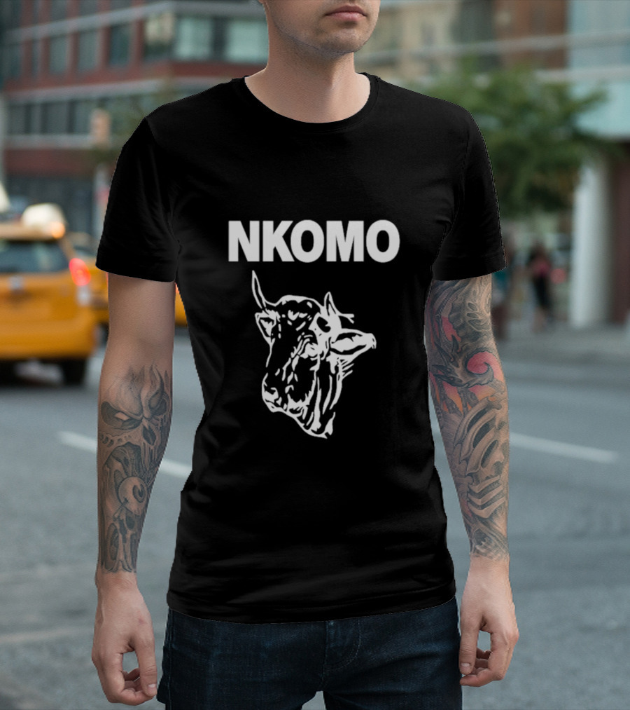 NKOMO Cow Illustration White Text T-Shirt