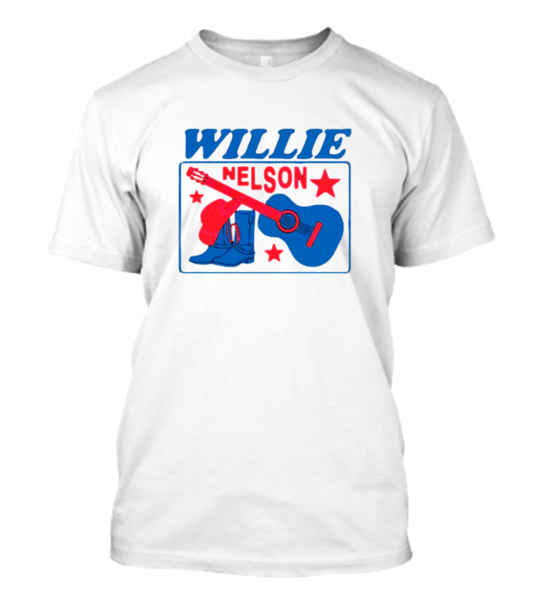WILLIE NELSON Guitar Cowboy Boots Hat Stars T-Shirt