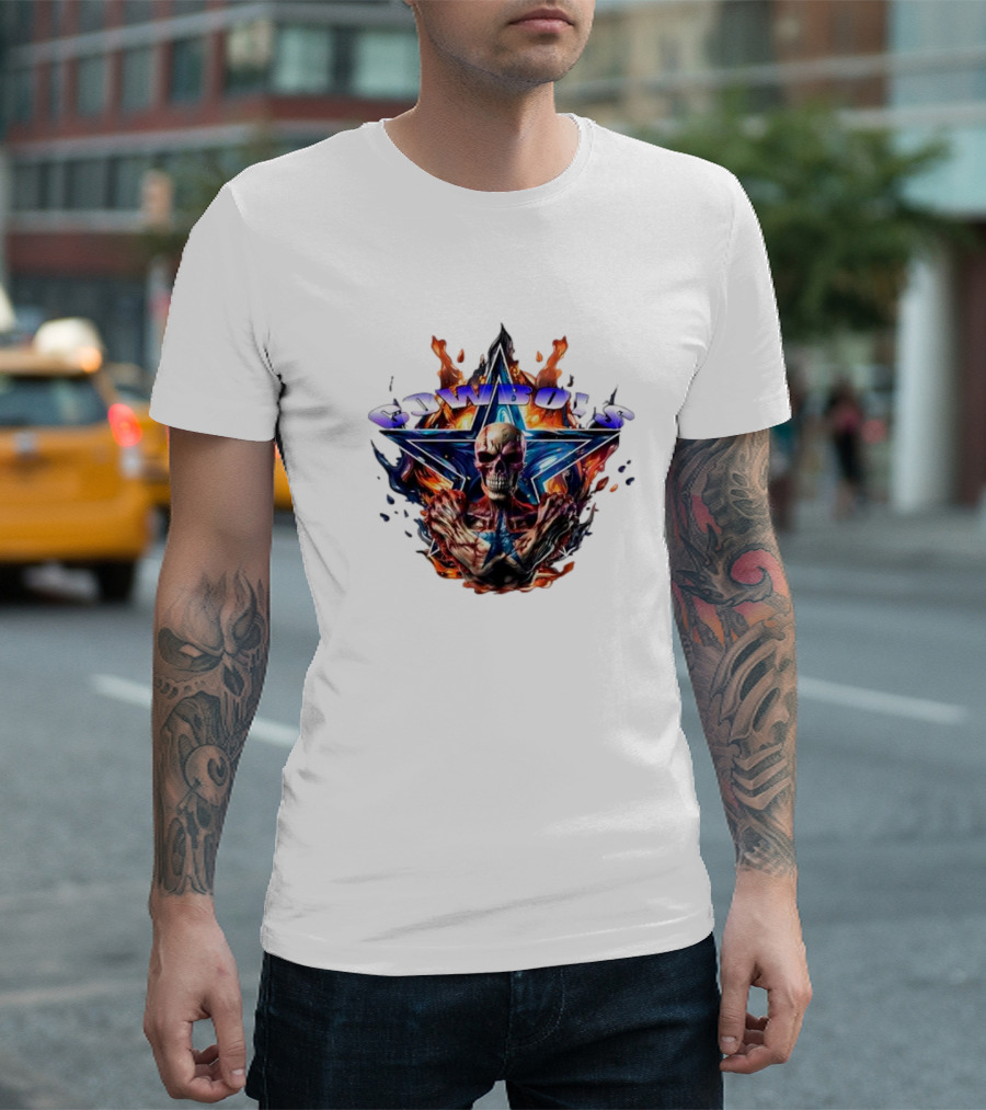 Cowboys Skeleton Star Flames T-Shirt