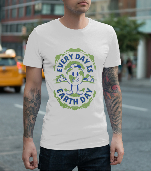 Every Day Is Earth Day Globe Character Smiling T-Shirt