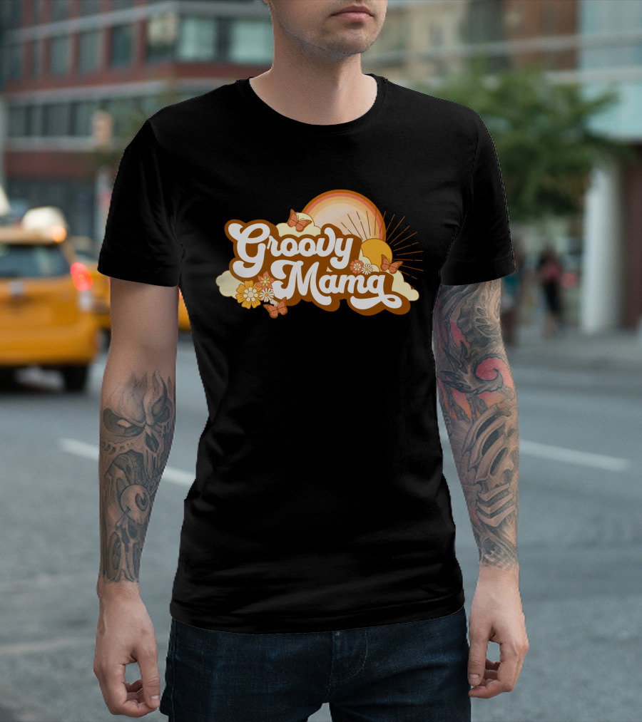 Groovy Mama Retro Sunflower Butterflies T-Shirt