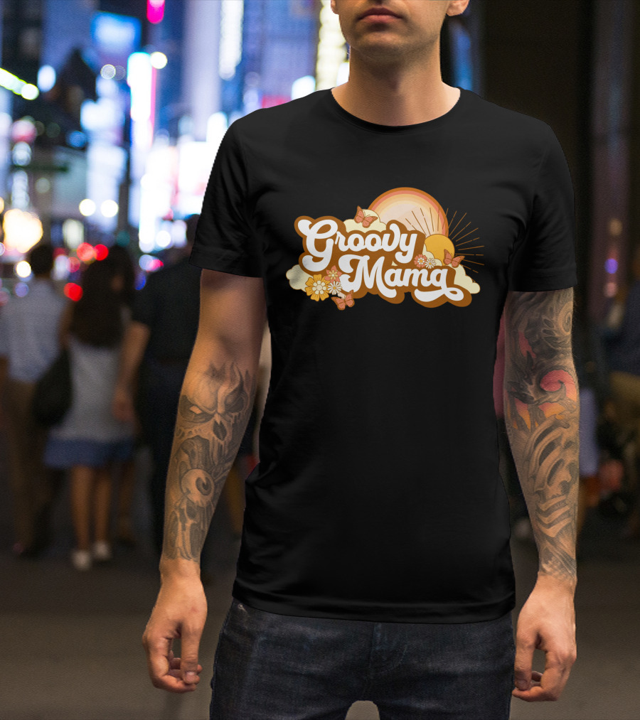 Groovy Mama Retro Sunflower Butterflies T-Shirt