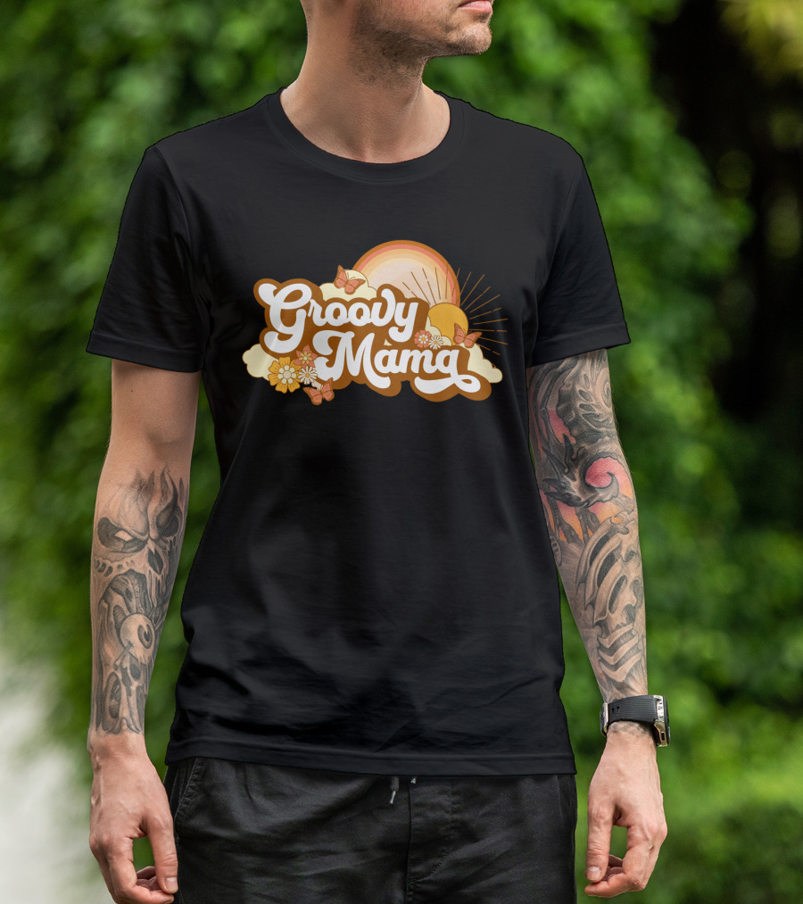 Groovy Mama Retro Sunflower Butterflies T-Shirt