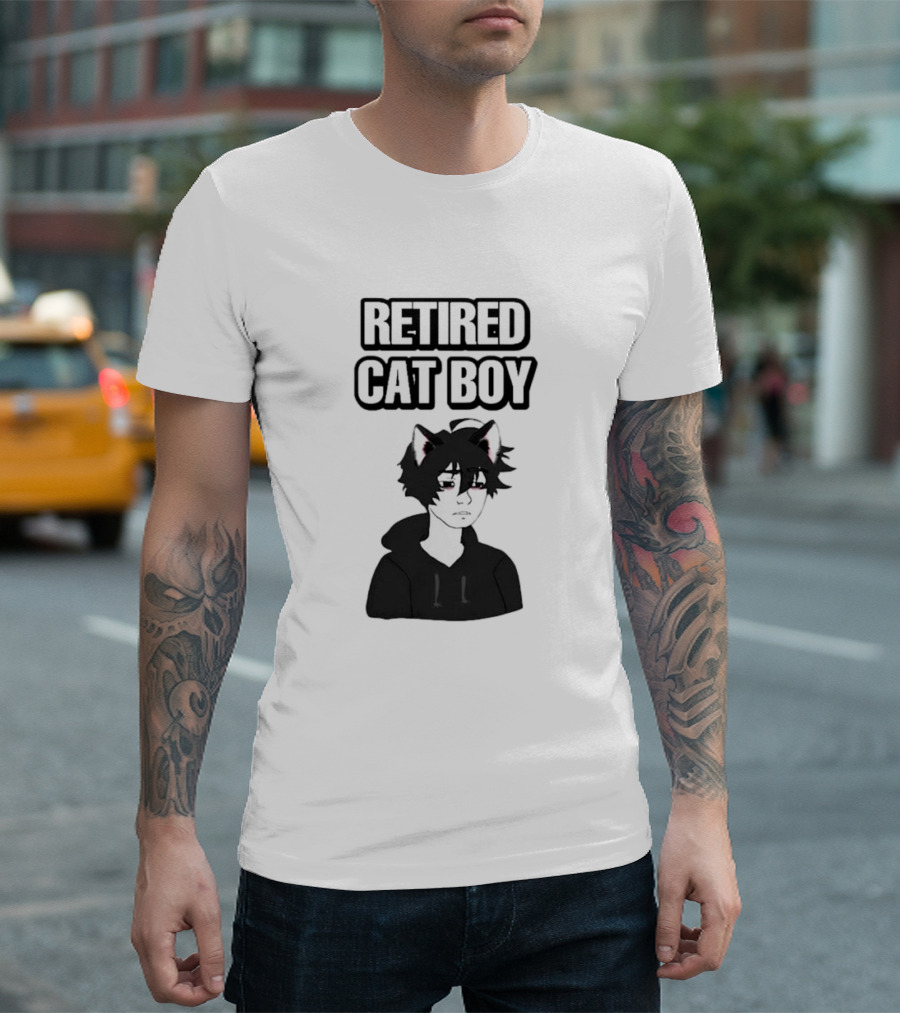 RETired Cat Boy with Black Hoodie and Cat Ears T-Shirt