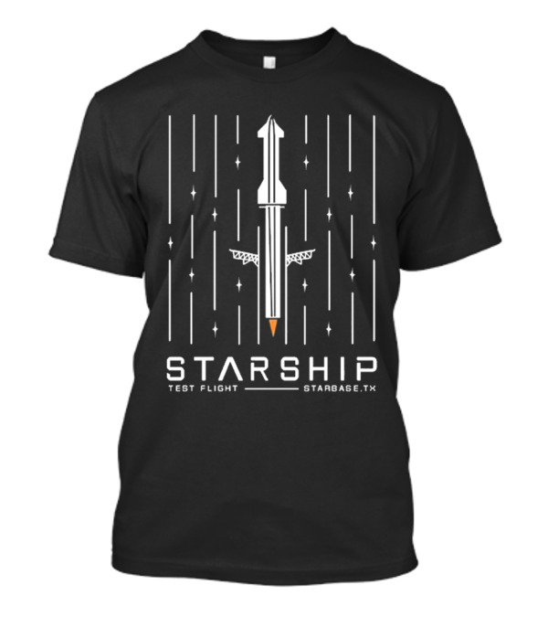 Starship Launch Illustration With Test Flight Starbase TX T-Shirt