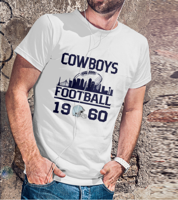 Cowboys Football 1960 Skyline With Helmet And Cityscape T-Shirt