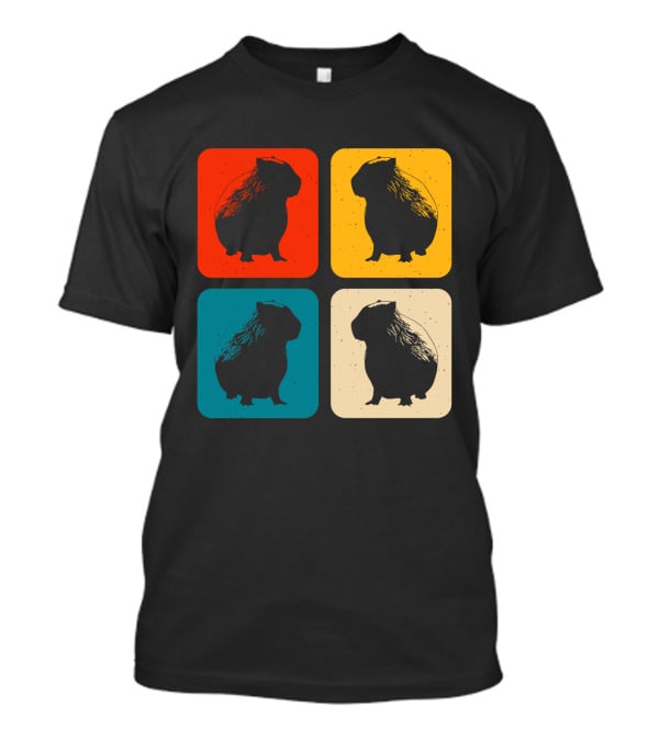 Vintage Capybara Pop Art Silhouette Four Colors Squares T-Shirt