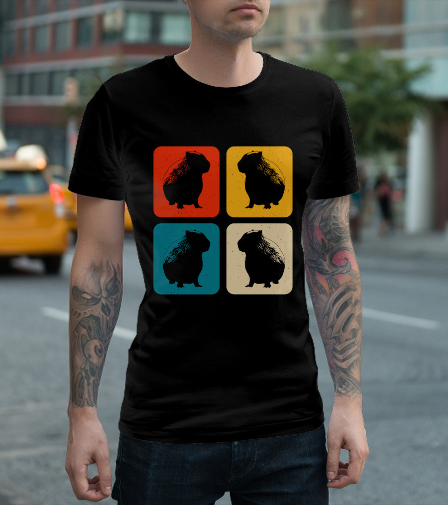 Vintage Capybara Pop Art Silhouette Four Colors Squares T-Shirt