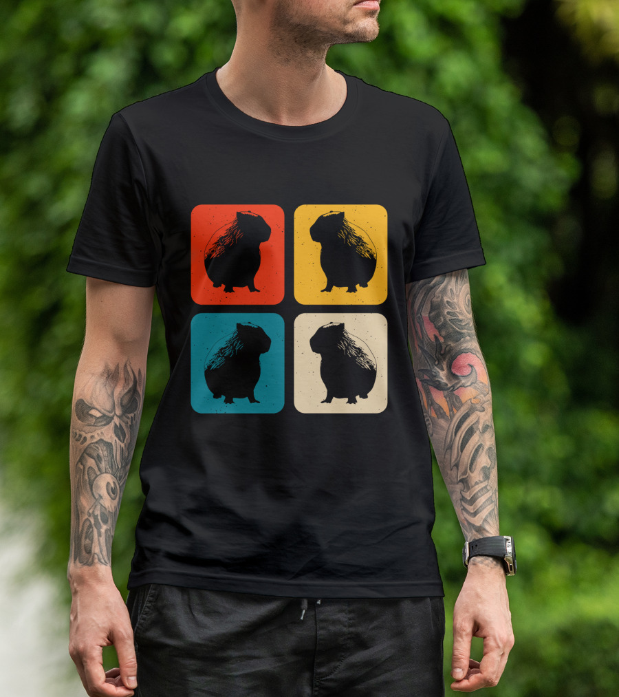 Vintage Capybara Pop Art Silhouette Four Colors Squares T-Shirt